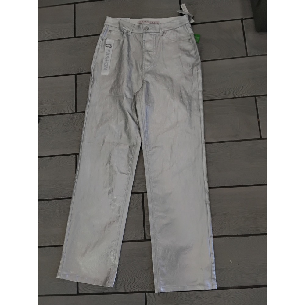 Tinseltown Silver Metallic High Rise Wide Leg Jeans Women's NWT 4500
